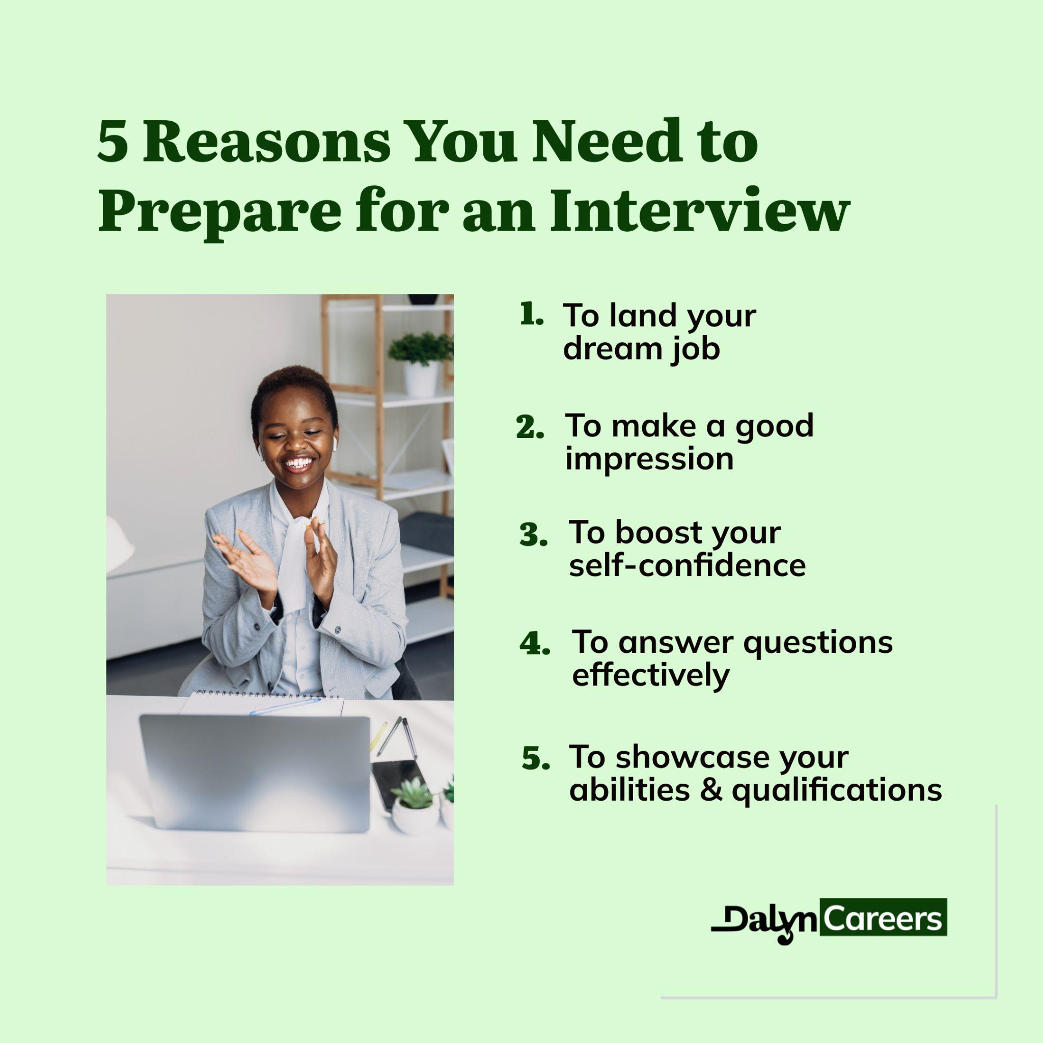 infographic showing 5 reasons why you need to learn how to prepare for interview.
