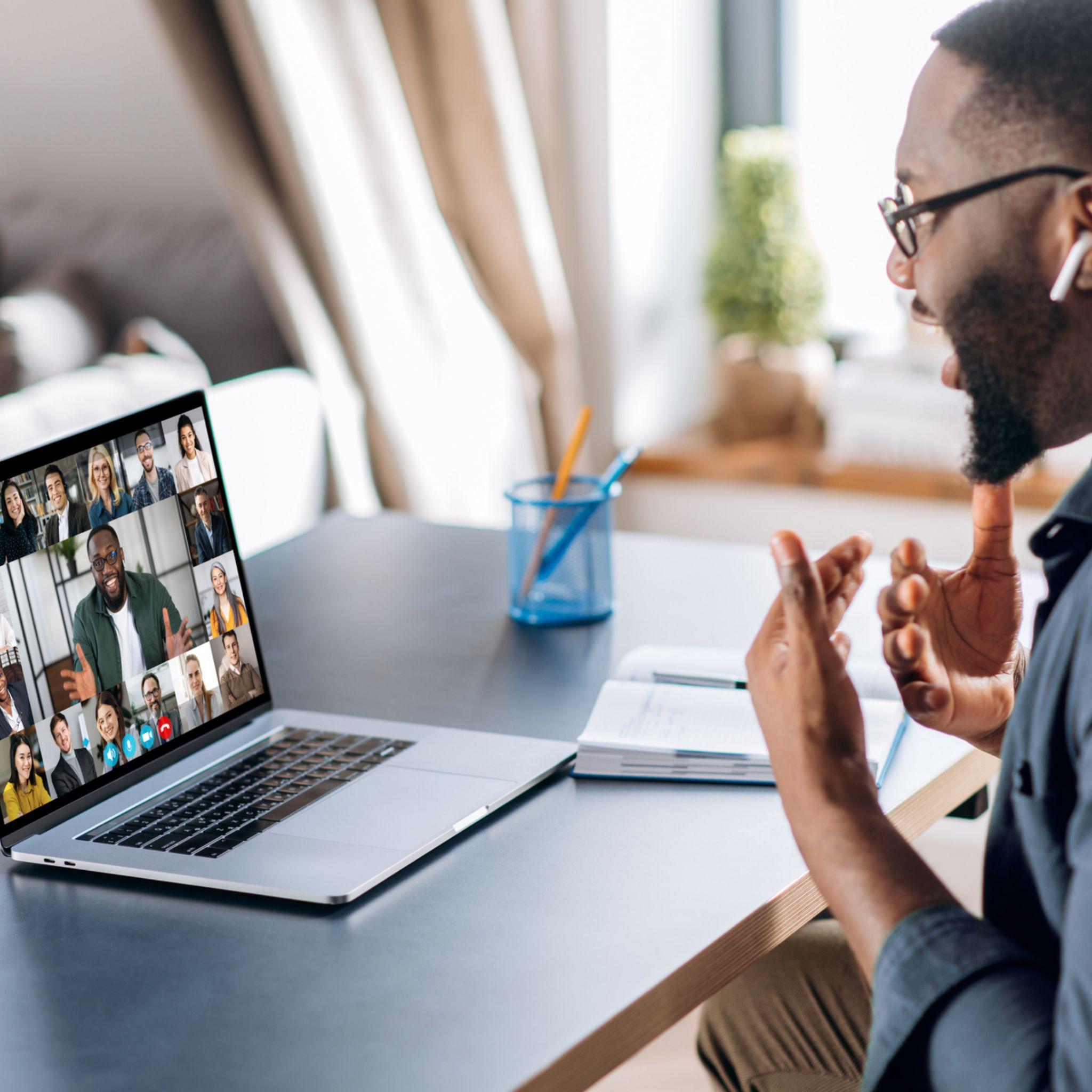 Man having a virtual job interview.